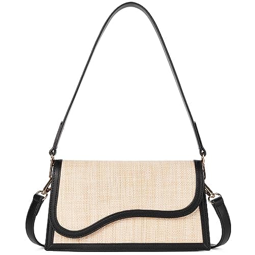 Telena Shoulder Bag for Women, Vegan Leather Women's Shoulder Purses Handbags with 2 Removable Strap Crossbody Bag Purses Beige with Black - Image 1