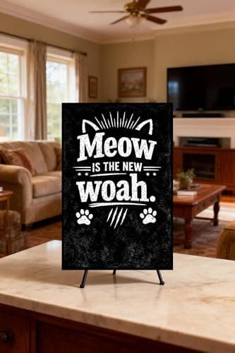 Meow Is the New Woah Vintage Tin Sign Funny Cat Wall Decor Retro Pet Humor Metal Plaque Black White Typography Gift for Cat Lovers Home Wall 8x12 Inch Pre Drilled Holes - Thumbnail 3