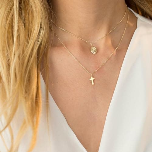 JNZSSWHJJH Gold Cross Necklace for Women - 18K Gold Plated Cross Necklace Dainty Gold Necklace for Women Trendy Gold Jewelry Easter Basket Essentials Stuffers Christian Religious Christmas Gifts - Thumbnail 5