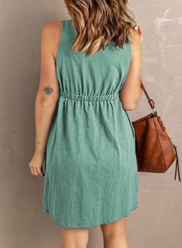 BTFBM Summer Dresses for Women 2026 Casual Spring Clothes Sleeveless Crewneck Beach Vacation Outfits Mini Flowy Sun Dress(Buttons Fruit Green, Large) - Thumbnail 4