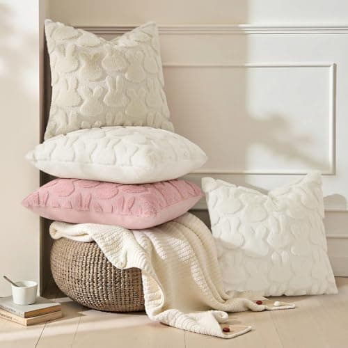 decorUhome Easter Bunny Pillow Covers 16x16 Inch Set of 2, Soft Plush Faux Wool Jacquard Beige Rabbit Cushion Covers, Farmhouse Neutral Spring Easter Holiday Decor for Couch Sofa Bed - Thumbnail 2