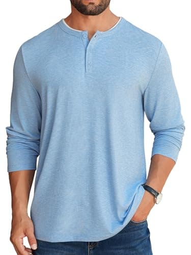 Hardaddy Men's Long Sleeve Henley Shirts Casual Color Block Henley Button T-Shirt Tops Light Blue XXL - Image 1