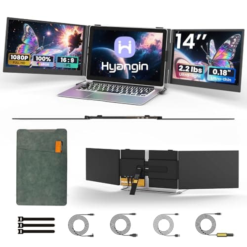 Hyangin Triple Laptop Screen Extender 14-inch, 2026 Upgraded Ultra-Slim 1080P FHD Displays for Laptop, Ultra-Light Triple Monitor for 13.3-17.3" Laptops, Compatible with Windows/Mac/Chrome OS/Phones - Image 1