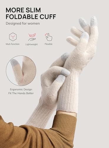 TRENDOUX Winter Driving Running Biking Hiking Walking Wool Gloves for Ladies, Typing Texting Soft Glove for Indoor Office, Cozy Season Gift - Thumbnail 5