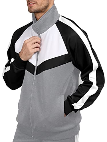 Sun Lorence Track Suits for Men Sets with Full Zipper Sports Athletic Running Workout Sweat Suits Grey Small - Thumbnail 4