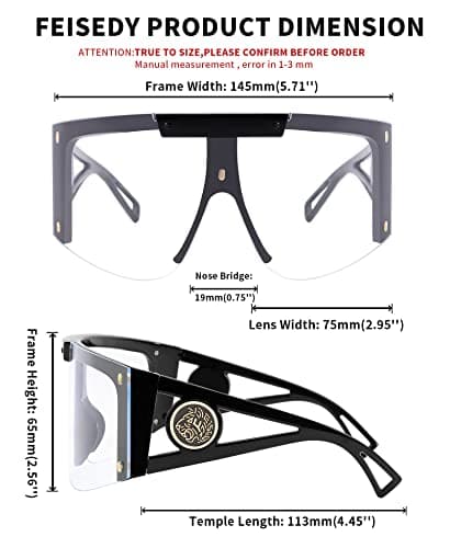 FEISEDY One Piece Oversized Sunglasses for Men Women Big Shades Wrap Shield Sunglasses for Cycling Driving Vacation B4027 - Thumbnail 6