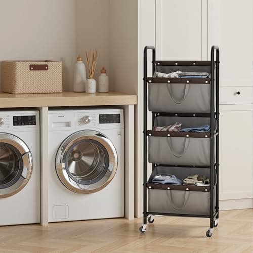GRANNY SAYS 3 Tier Laundry Sorter, Laundry Hamper with Wheels, Laundry Room Organization and Storage, 3 Section Rolling Laundry Cart for Dorm, Bathroom, Bedroom, Closet, Grey - Thumbnail 5