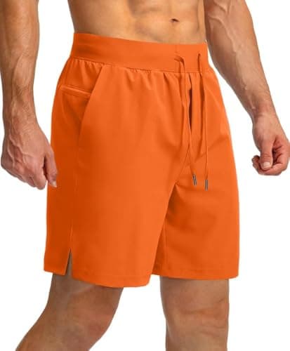 Men's Running Shorts with Zipper Pockets 7 Inch Lightweight Quick Dry Gym Athletic Workout Shorts for Men (Orange, XXL) - Image 1