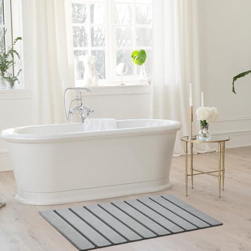 AWW Foldable Stone Bath Mat, Super Absorbent Diatomaceous Earth Mats, Non-Slip 23.6 x 15.5 Inch Quick Drying Mat, Compact and Easy to Store Bath Mats for Bathroom, Easy to Clean, Grey - Thumbnail 2