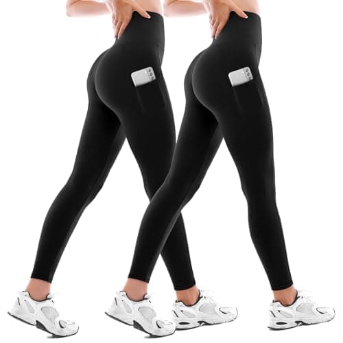 Walifrey Leggings with Pockets for Women 2 Packs,Women's High Waisted Yoga Leggings Gym for Workout Black XXL - Image 1
