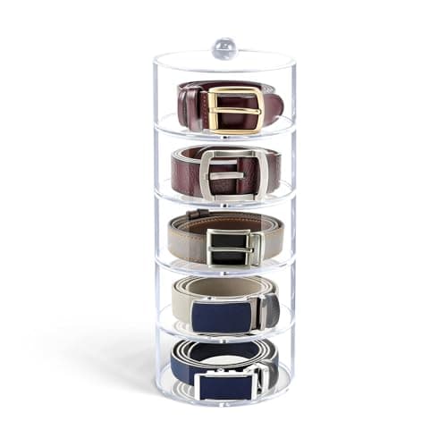 Oubou Belt Organizer, 5-Tier Acrylic Belt Storage & Holder for Closet, Clear Acrylic Display Case with Dust Cover for Belts - Image 1