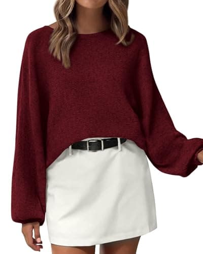 KIRUNDO Oversized Sweaters for Women Cozy Fall Fashion Boat Neck Batwing Sleeve Knit Pullover Sweater Tops Winter Clothes(Burgundy, Large) - Image 1