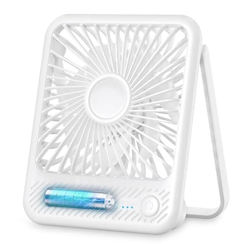 Koonie Desk Fan, Ultra Quiet 2.5-11h Battery Operated Small USB Fan with Strong Wind, 180° Tilt Folding and 3 Speeds Adjustable, Battery Powered Mini Personal Fan for Office Bedroom Desktop White - Image 1