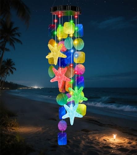 Valentines Day Gifts Solar Wind Chimes for Outside Garden, Handcrafted Capiz Shell Wind Chime Lights Outdoor Ocean/Beach Themed Gift for Mom Grandma Women Mother’s Day - Image 1