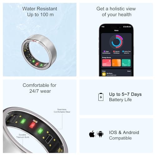POBOVi Ring OnePlus - Ultra-Thin Titanium Smart Ring - 7 Days Battery Life - Fitness/SPO₂/Stress/HR/Sleep Skin Temperature Tracker - No App Fee - iOS&Android Compatible (Silver,Size 11) - Thumbnail 5
