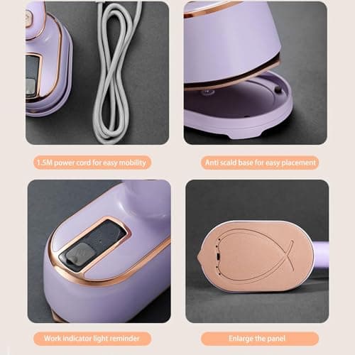 HFLYJPYW Mini Steam Iron for Clothes, Travel Steamer for Clothes Portable, Micro Steam Iron Mini Handheld Steamer Support Dry And Wet Ironing for Home Travel （Purple） - Thumbnail 4