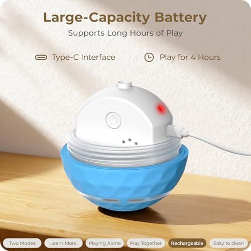 Apasiri Interactive Dog Toys: Automatic Moving Dog Balls with LED Lights, Puppy Toy to Keep Them Busy, Duraspin Dog Ball for Small,Medium,Large Dogs, Dog Toys for Aggressive Chewers,Rechargeable(Blue) - Thumbnail 6