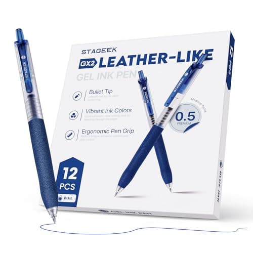 STAGEEK 0.5mm Gel Pens Fine Point Smooth Writing Pens, 12PCS Blue Ink Pens, Retractable Leather-Like Blue Gel Pens, Business Gel Pen for Journaling, Writing, School, Office Use (Blue)