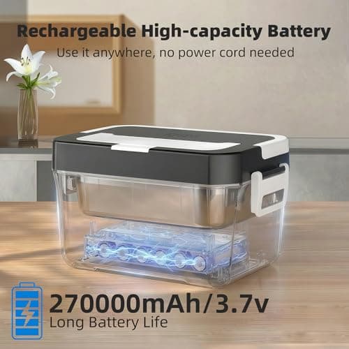 Vabaso Cordless Electric Lunch Box for Adults, 27000mAh Battery Powered Heated Lunch Box with APP, 1.2L (5.1 Cups) Automatic Scheduled Self Heating Lunchbox for Office Work Travel Outdoor, 248℉ Max - Thumbnail 3