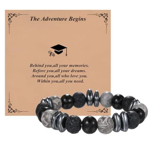 Class of 2025 Graduation Gifts for Him Her,Beaded Bracelets for Men,Cool Graduation Bracelets for College/High School/Middle School/Masters Degree/8th Grade/5th Grade (labradorite+hematite+agate+lava stone) - Image 1
