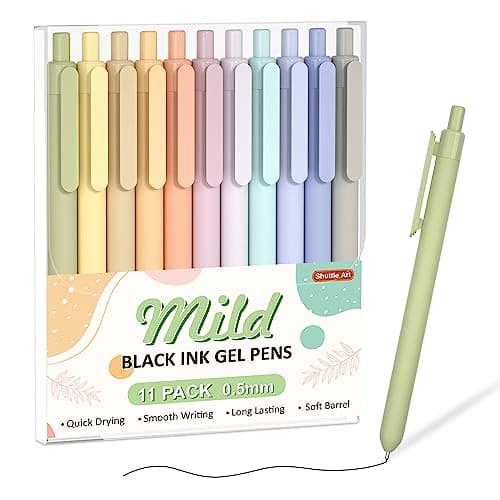 Shuttle Art Retractable Mild Gel Ink Pens - 11 Pack Black Fine Point Pens for Journaling, Taking Notes, School & Office - Image 1