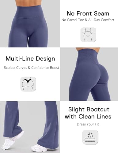 Unthewe High Waisted Flare Leggings for Women Tummy Control Butt Lifting Workout Yoga Wide Leg Pants(U923-Slate Blue-L) - Thumbnail 5