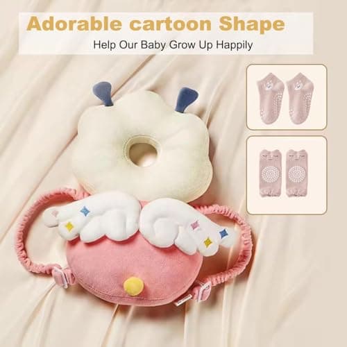 Baby Head Protector Backpack, Adjustable Head Protection Backpack with Baby Knee Pads for Crawling, Soft, Breathable and Wearing Safety Head Protector - Pink Fairy - Thumbnail 5