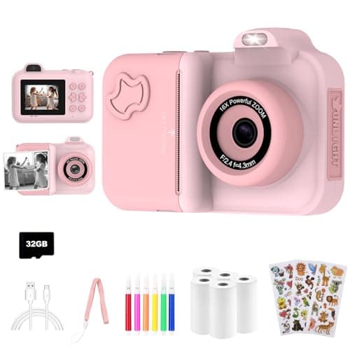 Kids Camera Instant Print, Christmas Birthday Gifts Toys for Girls Boys Age 4 5 6 7 8 9 10 11 12 Years Old,1080P HD Dual Lens Selfie Digital Camera with 5 Rolls Print Paper Stickers Pens 32G Card - Image 1