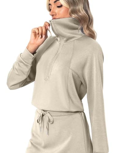 Casly Lamiit 2 Piece Skort Sets for Women Tennis Athletic Skirt Sweatsuits Casual Long Sleeve Sweatshirts Fall Matching Sports Outfits Dark Beige 2XL - Thumbnail 2