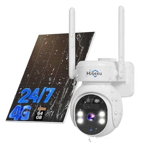 Hiseeu 4G LTE Cellular Security Camera Solar Powered, No WiFi Security Camera Wireless Outdoor, 24/7, PIR Motion, 2 Way Talk, 360° PT, 2K Color Night Vision, 64G SD & SIM Card Included - Image 1