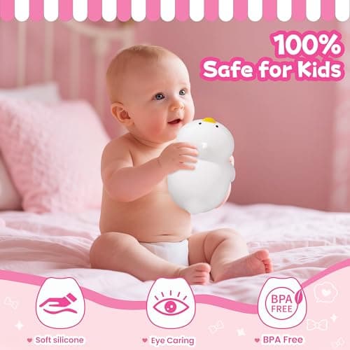 loatme Night Light for Kids, Rechargeable Dimmable Silicone LED Nightlight with 7 Colors, Baby Nursery Night Lamp, Touch Squishy Lamp, Cute Gifts for Girls, Boys, Toddler Room Decor, Lying Duck - Thumbnail 4