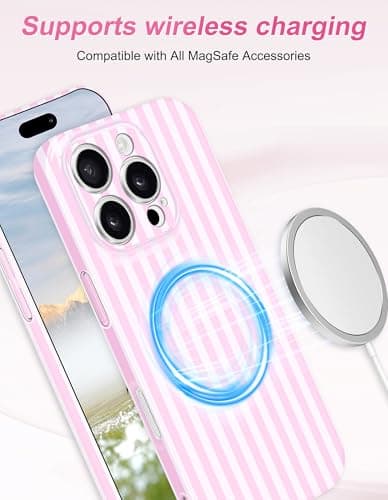 Aitipy Magnetic Striped Phone Case for iPhone 16 Pro, Compatible with MagSafe, Cute Stripe Fashion Aesthetic Soft TPU Slim Shockproof Protective Phone Cover for Women Girls-Pink - Thumbnail 2