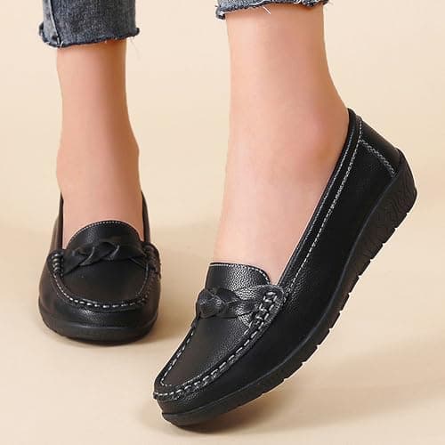 HAJINK Women Loafers Flexible Breathable Slip-On Comfortable Sole Ladies Shoes for Walking (Black,7.5) - Thumbnail 2