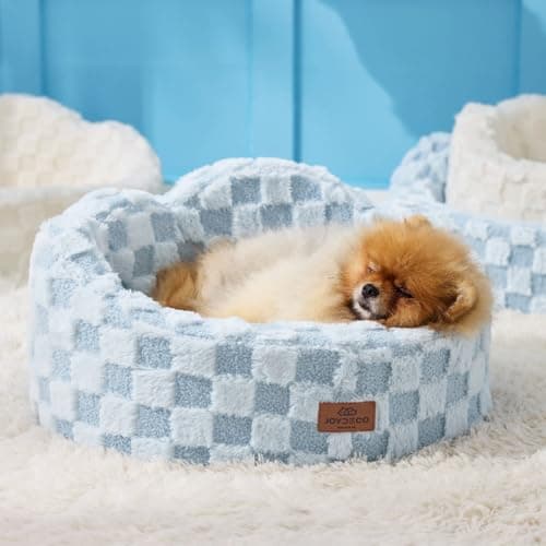Joydeco Cloud Dog Bed for Small Dogs & Cats, Washable Pet Bed with Orthopedic Foam and Removable Checkered Plush Pad, Non-Slip Bottom for Indoor Puppies and Kittens, 22x20 Inch, Light Blue - Image 1