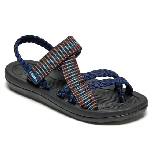 MEGNYA Comfortable Arch Support Casual Summer Travel Beach Shopping Hiking Sandals for Women, Outdoor Arch Support Walking Shoes with Waterproof Handmade Straps Navy Bule Size 6.5 - Image 1