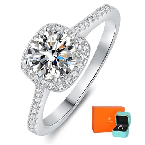 HYLYLEED Moissanite Engagement Promise Rings 1CT-3CT 18K White Gold Plated 925 Sterling Silver D Color VVS1 Clarity Wedding Rings Gift for Women, A-Halo 1CT, 8 - Image 1