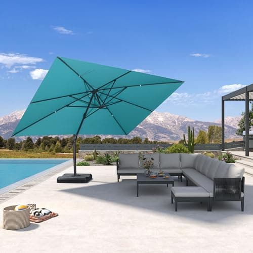 PURPLE LEAF 10' × 13' Patio Cantilever Umbrella Outdoor Rectangle Adjustable Offset Umbrellas with 360-degree Rotation and 8 Heavy Duty Metal Ribs for Garden Deck Pool Turquoise Blue - Image 1