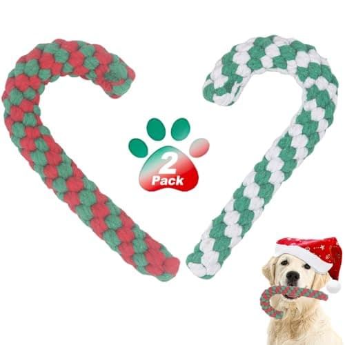 Onwoli Christmas Dog Rope Toys, Christmas Candy Cane Rope Toy, Dog Interactive Chewing Toys, Dogs Toy for Puppy Small Medium Dogs Training Playing Teething Cleaning, 2 Pack Green - Image 1