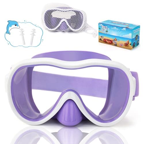 Kids Swim Goggles, Snorkel Mask Diving Mask Swimming Goggles with Nose Cover and Elastic Straps Cover & Mesh Bag & Ear Plugs - Image 1