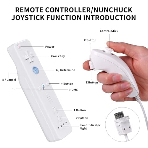 Zamia 2 Packs Upgrade Controller with Silicone Case and Wristband,Remote Controller with Nunchunk Compatible for Wii/Wii U Games(White) - Thumbnail 2