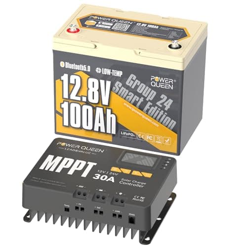 Power Queen Bluetooth 12V 100Ah LiFePO4 Battery with 24V30A MPPT Charger, Group 24 Deep Cycle Battery, 100A BMS with Low-Temp Cut-off Protection for RV, Trolling Motors, Solar System - Image 1