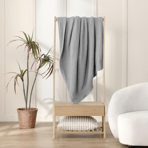 JOOJA Knit Throw Blanket Super Soft Warm Blanket for Couch Lightweight Fluffy Blanket for Bed Sofa 60x80 Inches Grey - Thumbnail 5