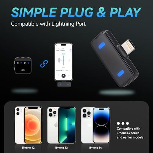 Anilivo Wireless Lavalier Microphone for iPhone/iPad with Lightning Mini Lapel Mic Wireless, 48KHz/24Bit, 150ft Range, Noise Cancellation, 70H Battery for Video Recording and Streaming - Thumbnail 6