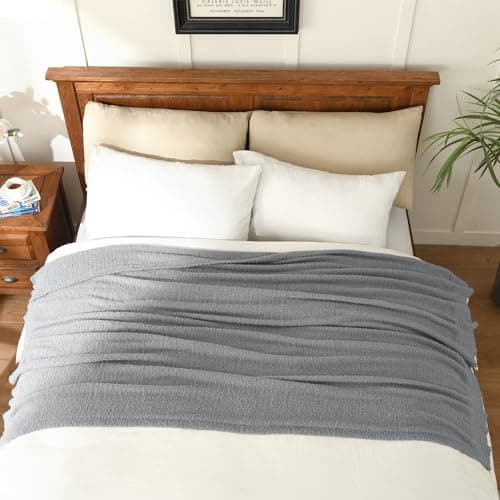 JOOJA Knit Throw Blanket Super Soft Warm Blanket for Couch Lightweight Fluffy Blanket for Bed Sofa 60x80 Inches Grey - Image 1