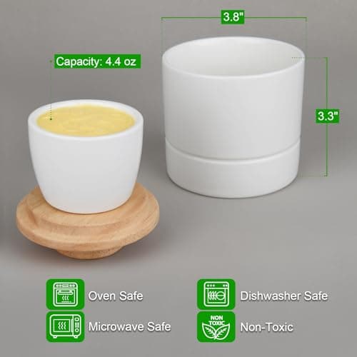 French Butter Dish with Lid for Countertop,Samseel Butter Crock with Water Line and Wooden Lid,Butter Keeper for Spreadable,Bright White - Thumbnail 2