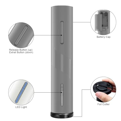 COKUNST Electric Wine Opener, Automatic Operation Corkscrew, Battery Operated Wine Bottle Opener with Foil Cutter, Wine Gift for Wedding Kitchen Party Home, Grey - Thumbnail 2