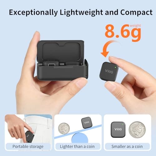 VRIG MC-02 Wireless Microphone Kit (2 TX + 1 RX + Charging Case) for DJI Osmo Pocket 3, Mini Wireless Lavalier Microphone, Magnetic Attachment, Noise Cancellation, 30Hrs Use, Vlog, Live Streaming - Thumbnail 6
