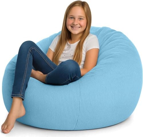 Stuffed Storage Bean Bag (No Filler) Premium Corduroy Ultra Soft Washable Perfect Space-Saving Organizer Adults to Keep Plush Toys More Organized for Lazy Playrooms Blue - Image 1