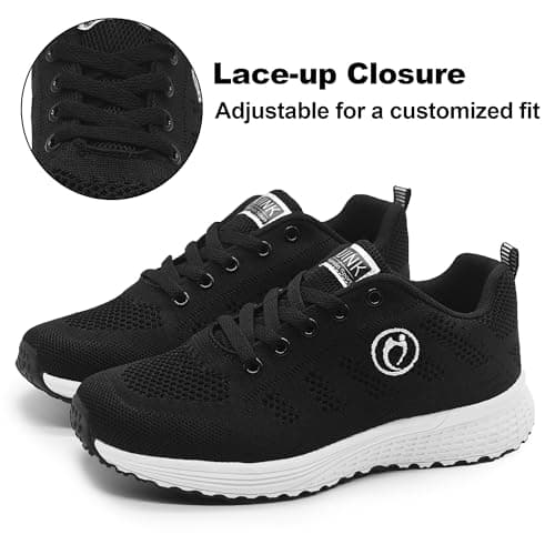HAJINK Womens Black Casual Sneakers for Women Walking Tennis Shoes Non Slip Breathable Mesh Lightweight Female Running Shoes(Black,7) - Thumbnail 2