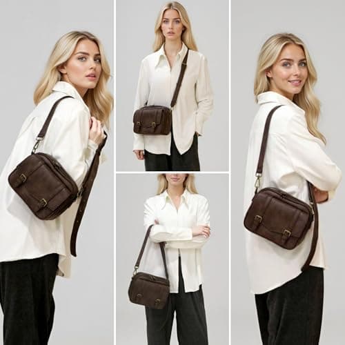 buyborgood Women‘s Anti Theft RFID Blocking Small Vegan Leather Crossbody Bag Travel Purse With Built In Wallet Messenger Bag, Vintage Dark Brown - Thumbnail 2